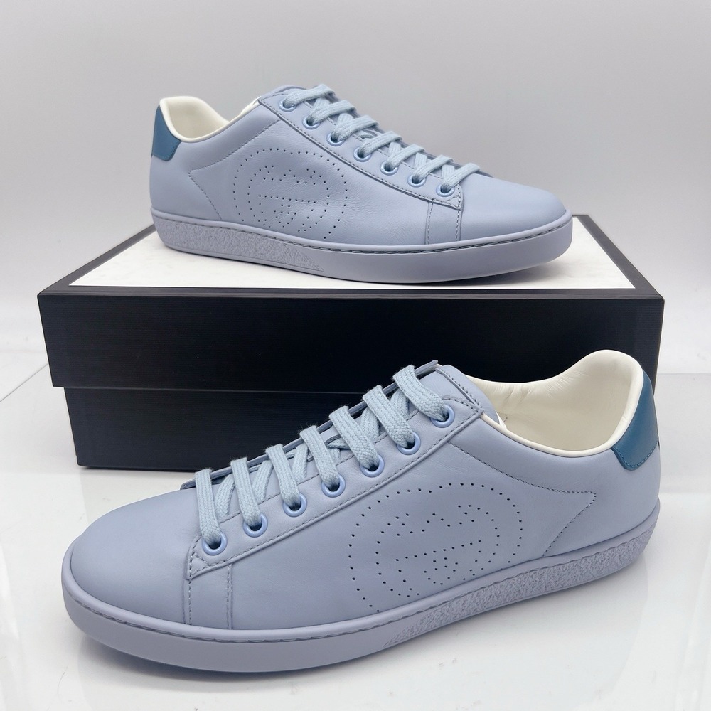 GUCCI Ace Interlocking GG Logo Low Top Sneaker Baby Blue Leather EU 38.5 US 8.5 - Picture 3 of 15